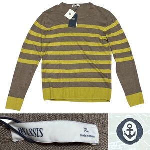 NWT Onassis Tuscan Stripe Linen Sweater Crew Men’s Size X-Large In Citrus Yellow